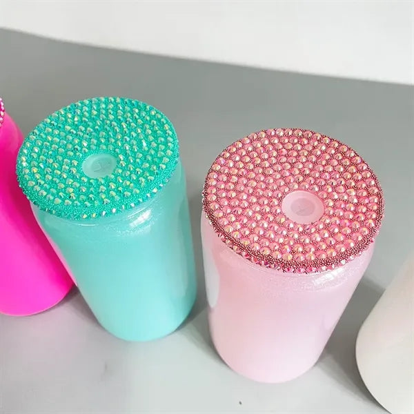 16oz Holographic Shimmer Glass Tumbler with Rhinestones Lid