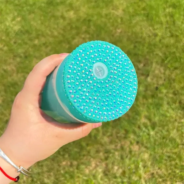 16oz Holographic Shimmer Glass Tumbler with Rhinestones Lid