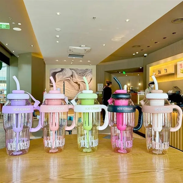 44oz Large Capacity Plastic Tumbler with Straw and Handle