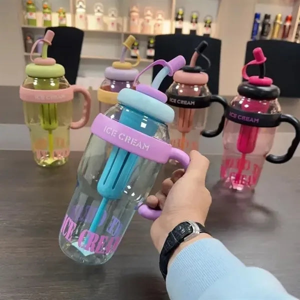 44oz Large Capacity Plastic Tumbler with Straw and Handle