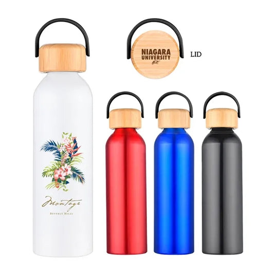 24oz Aluminum Water Bottle with Bamboo Lid & Carry Handle