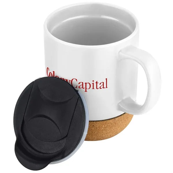 12oz. Cork Bottom Ceramic Mug with Plastic Lid