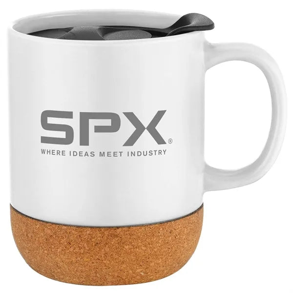 12oz. Cork Bottom Ceramic Mug with Plastic Lid