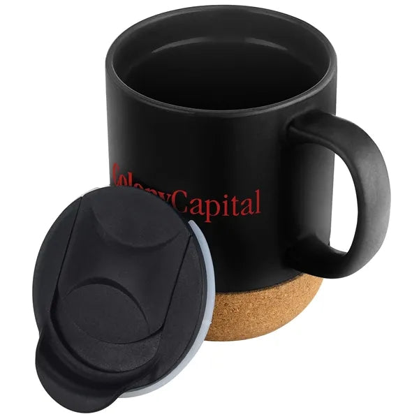 12oz. Cork Bottom Ceramic Mug with Plastic Lid
