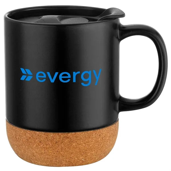 12oz. Cork Bottom Ceramic Mug with Plastic Lid