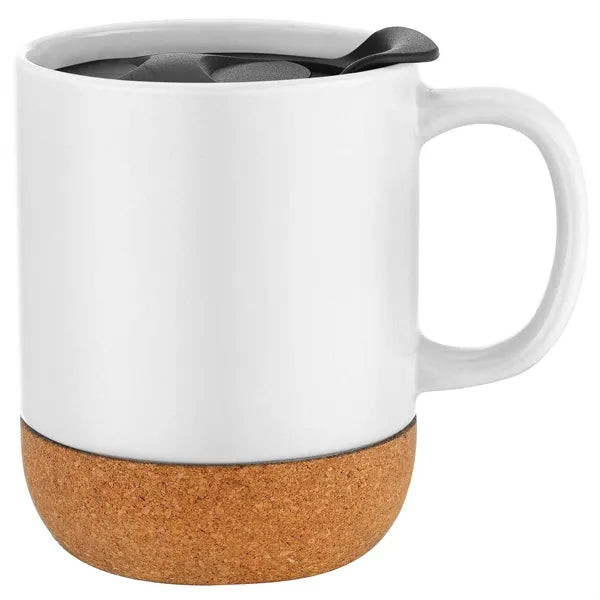12oz. Cork Bottom Ceramic Mug with Plastic Lid