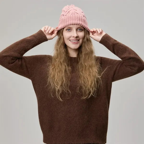 Merino Wool Cable Knit Pom-Pom Beanie