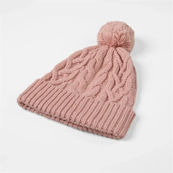 Merino Wool Cable Knit Pom-Pom Beanie