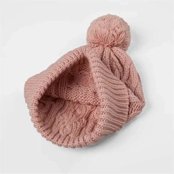 Merino Wool Cable Knit Pom-Pom Beanie