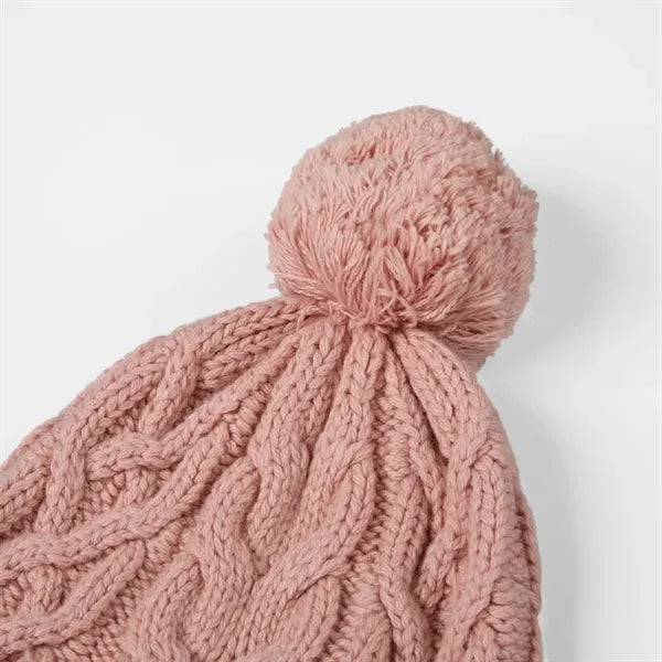 Merino Wool Cable Knit Pom-Pom Beanie