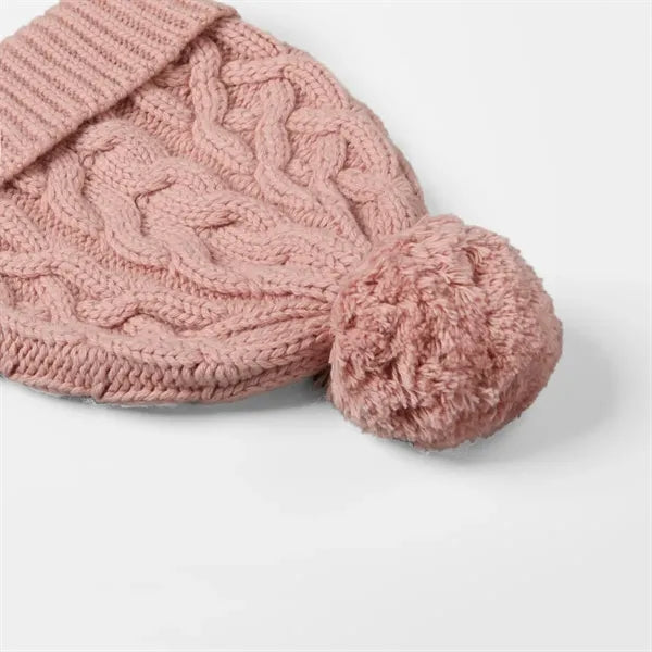Merino Wool Cable Knit Pom-Pom Beanie