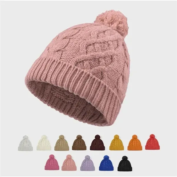 Merino Wool Cable Knit Pom-Pom Beanie