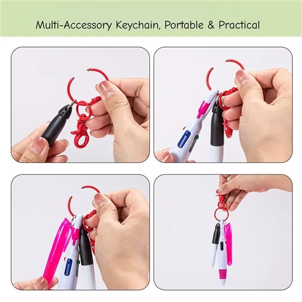 3-in-1 Keychain Pen Set 4-Color Ballpoint Highlighter Marker