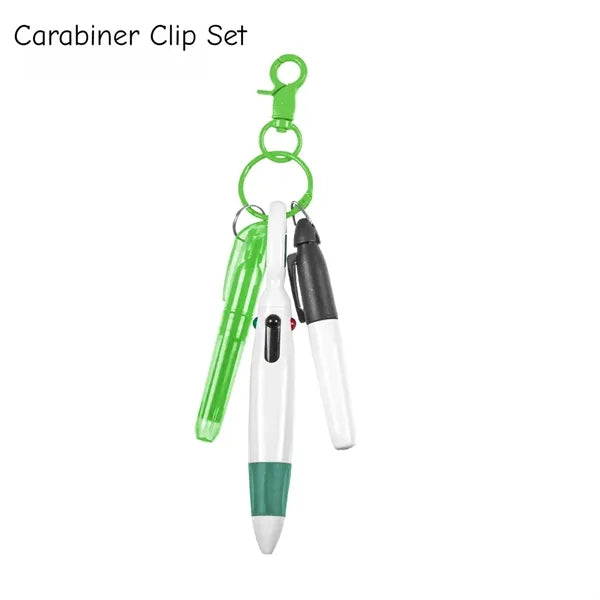 3-in-1 Keychain Pen Set 4-Color Ballpoint Highlighter Marker
