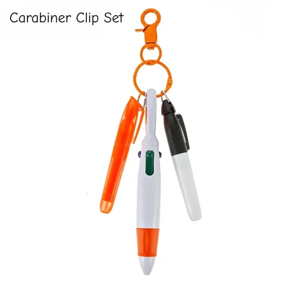 3-in-1 Keychain Pen Set 4-Color Ballpoint Highlighter Marker