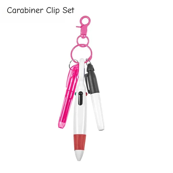 3-in-1 Keychain Pen Set 4-Color Ballpoint Highlighter Marker
