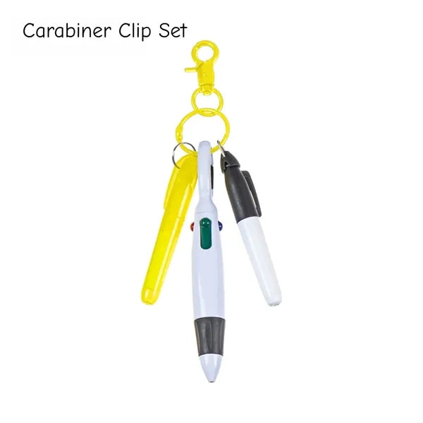 3-in-1 Keychain Pen Set 4-Color Ballpoint Highlighter Marker