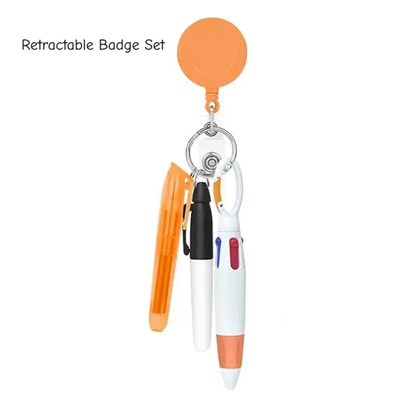 3-in-1 Keychain Pen Set 4-Color Ballpoint Highlighter Marker