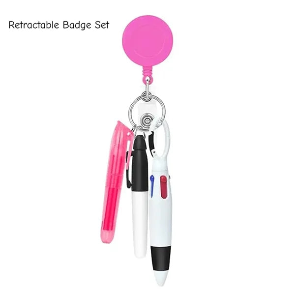 3-in-1 Keychain Pen Set 4-Color Ballpoint Highlighter Marker
