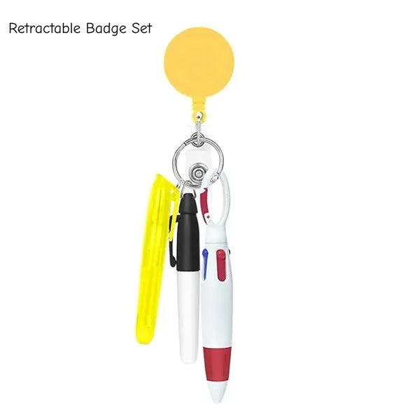 3-in-1 Keychain Pen Set 4-Color Ballpoint Highlighter Marker