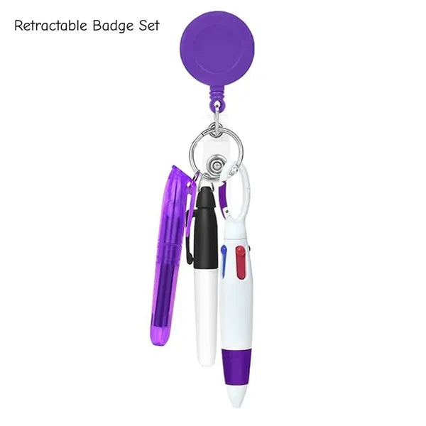 3-in-1 Keychain Pen Set 4-Color Ballpoint Highlighter Marker