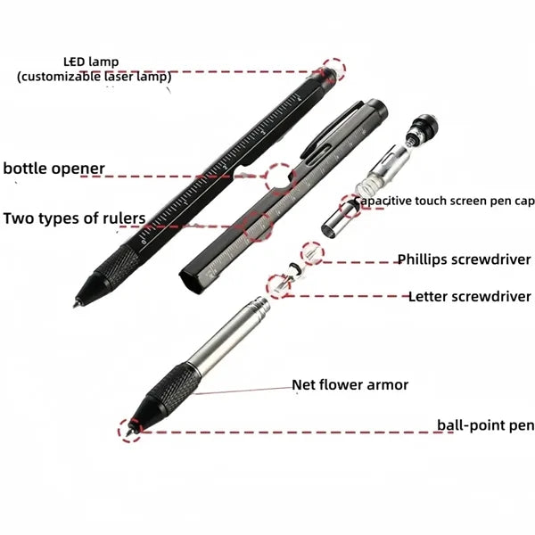 Nine-in-one multi-functional tool pen