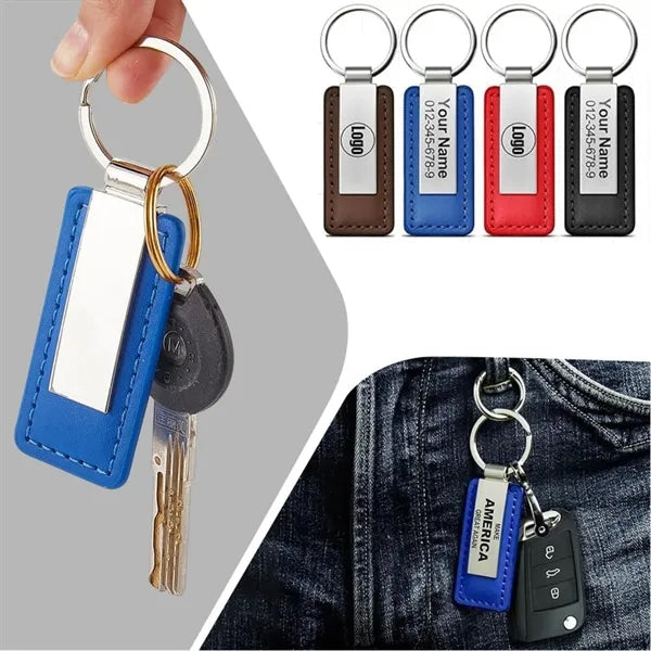 Rectangular PU Leather Keychain