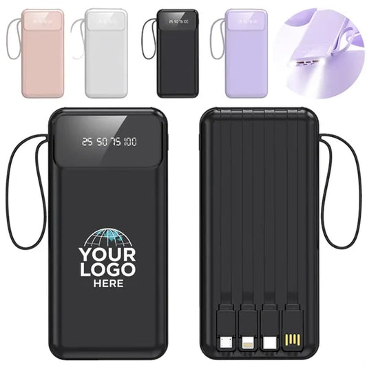 10000mAh Fast Charging Power Bank with 4 Built-In Cables