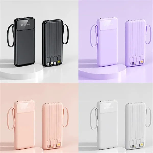 10000mAh Fast Charging Power Bank with 4 Built-In Cables