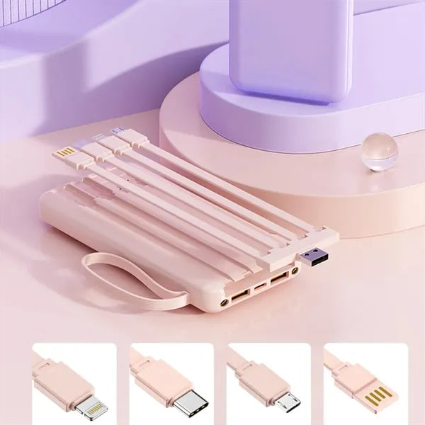 10000mAh Fast Charging Power Bank with 4 Built-In Cables