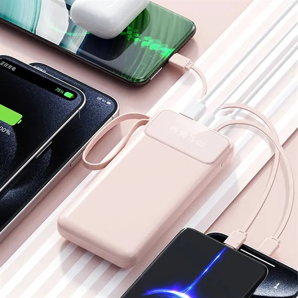 10000mAh Fast Charging Power Bank with 4 Built-In Cables