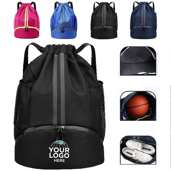 Basketball Sports Drawstring Backpack with Shoe Compartment
