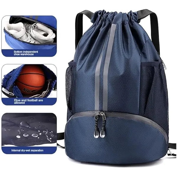 Basketball Sports Drawstring Backpack with Shoe Compartment