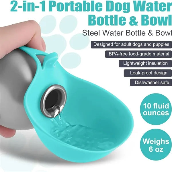 Portable Stainless Steel Dog Water Bottle With Bowl
