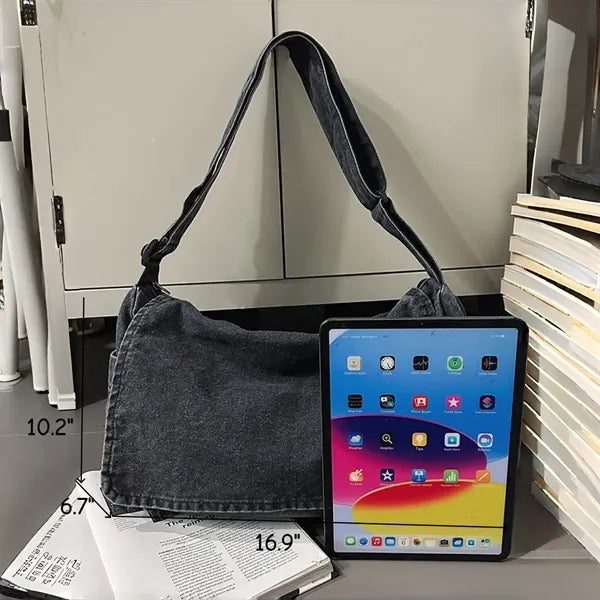 Unisex Denim Crossbody Tote Bag Large Capacity Adjustable