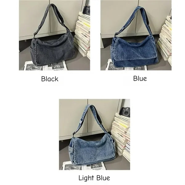 Unisex Denim Crossbody Tote Bag Large Capacity Adjustable
