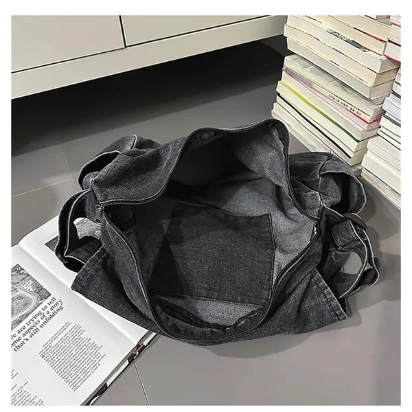 Unisex Denim Crossbody Tote Bag Large Capacity Adjustable