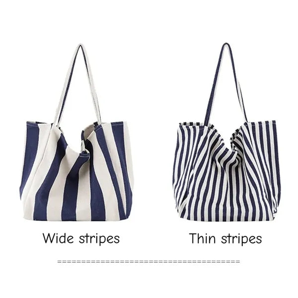 Striped Canvas Tote Bag Multi Color Large Capacity Casual