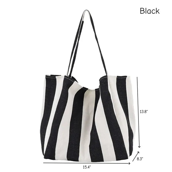Striped Canvas Tote Bag Multi Color Large Capacity Casual