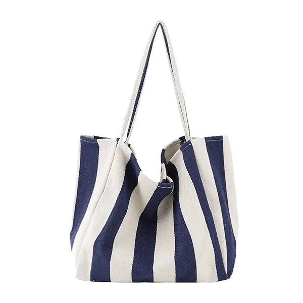 Striped Canvas Tote Bag Multi Color Large Capacity Casual