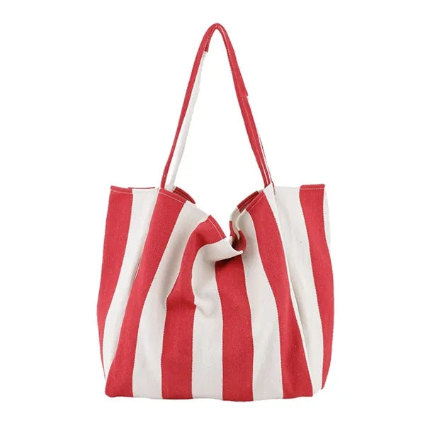 Striped Canvas Tote Bag Multi Color Large Capacity Casual