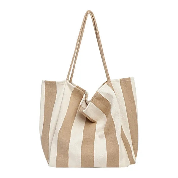 Striped Canvas Tote Bag Multi Color Large Capacity Casual