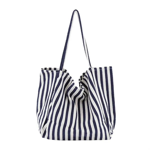 Striped Canvas Tote Bag Multi Color Large Capacity Casual