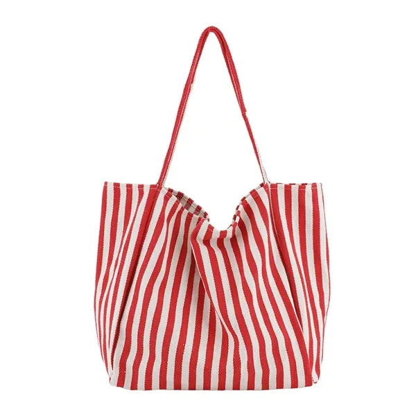 Striped Canvas Tote Bag Multi Color Large Capacity Casual