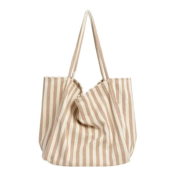Striped Canvas Tote Bag Multi Color Large Capacity Casual