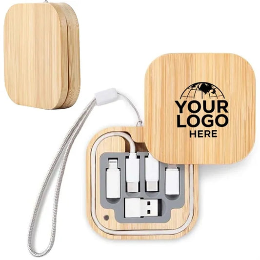 Square Bamboo Multi USB Charging Adapter Cable Kit