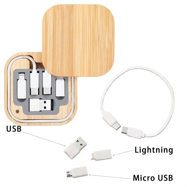 Square Bamboo Multi USB Charging Adapter Cable Kit