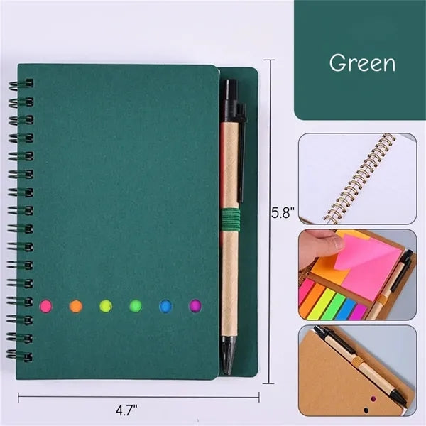 Spiral Notebook with Pen and Sticky Notes Multi Color