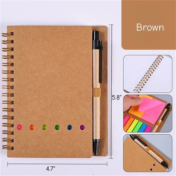 Spiral Notebook with Pen and Sticky Notes Multi Color