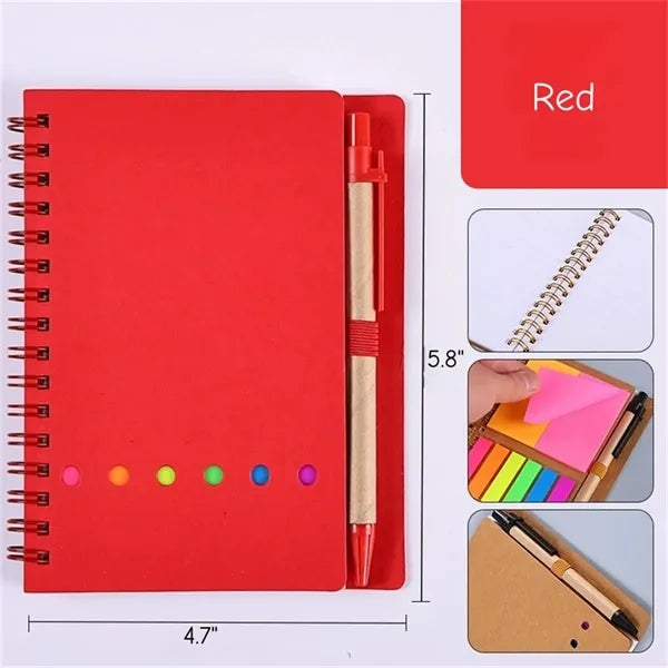 Spiral Notebook with Pen and Sticky Notes Multi Color